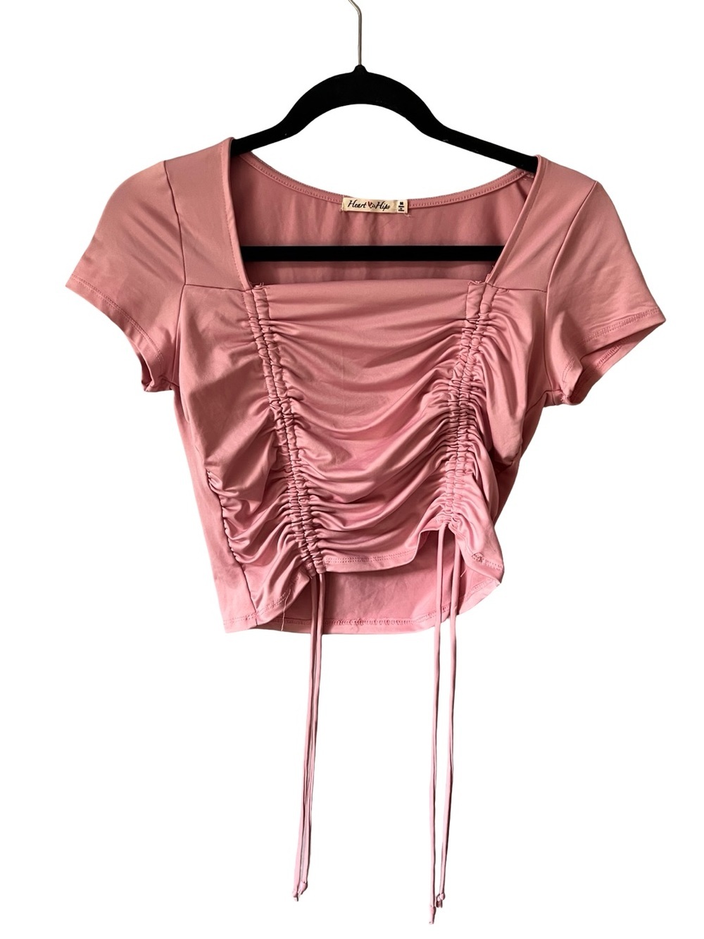 Heart Hips Dusty Pink Ruched Drawstring Crop Top